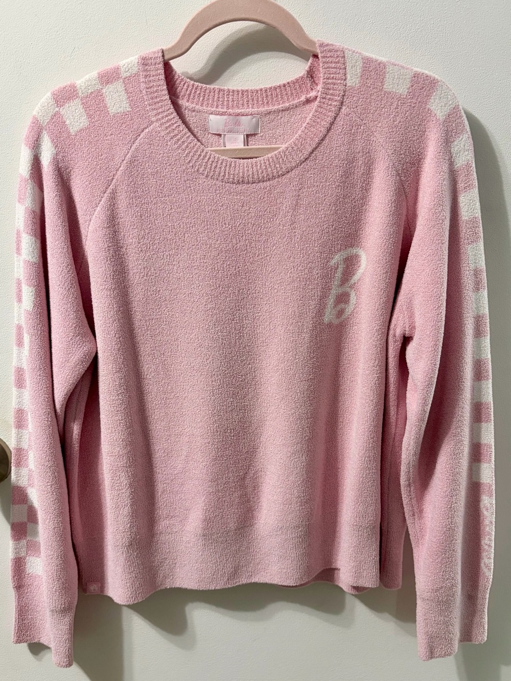 Barbie Pink Crewneck Sweater with White Checker Detail